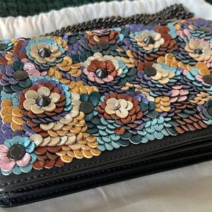 Coach Crossbody Purse Sequin Tea Rose Leather Sequin